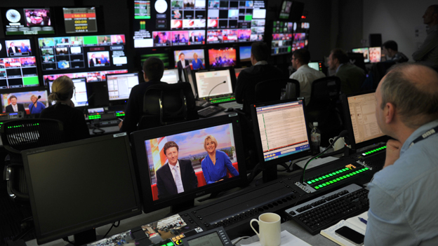 The gallery during rehearsals ahead of the first BBC Breakfast broadcast from Salford.