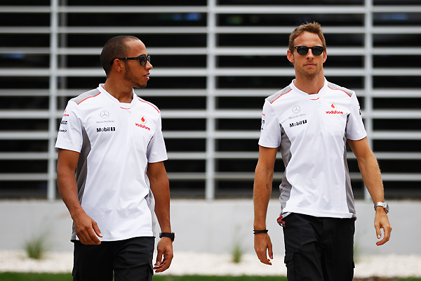 McLaren F1 drivers Lewis Hamilton and Jenson Button