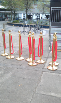 Velvet rope rails outside BBC Television Centre.