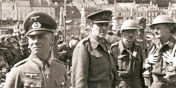 Major General V M Fortune, GOC [General Commanding Officer] 51st Highland Division (right), with General Major Erwin Rommel at St Valery after the surrender of the 51st Division to Rommel's 7th Panzer Division. (12 June 1940)
