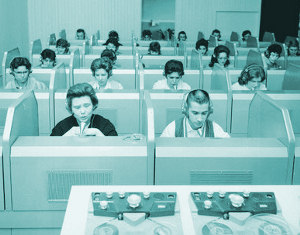 Photo of an early language laboratory