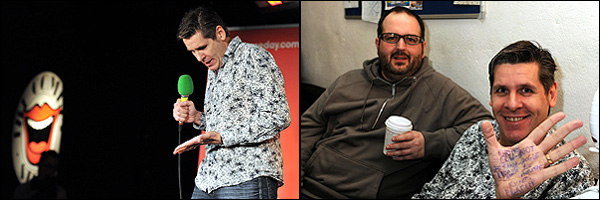 Tony Livesey performs onstage; and Tony with Justin Moorhouse 