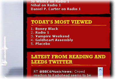 Screengrab from the BBC Reading and Leeds site - taken on 3/9/09