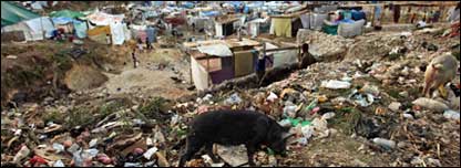 Garbage piles up near makeshift camps in Haiti