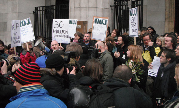 BBC World Service staff outside Bush House.