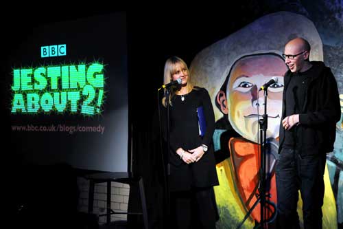 Owen Cooper at the launch of Jesting About 2 with Helen Spencer.