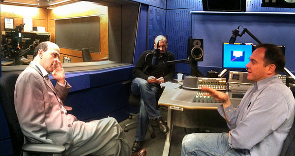 Paddy O'Connell interviews outgoing BBC Radio 4 Controller Mark Damazer in a studio in Broadcasting House