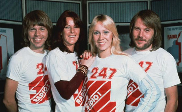 Abba wearing Radio 1 T-shirts in the 1970s.