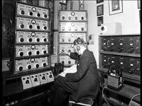 A BBC outside broadcast sound engineer in 1937