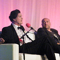 Clive Mantle and Omid Djalili on the Festival Cafe.