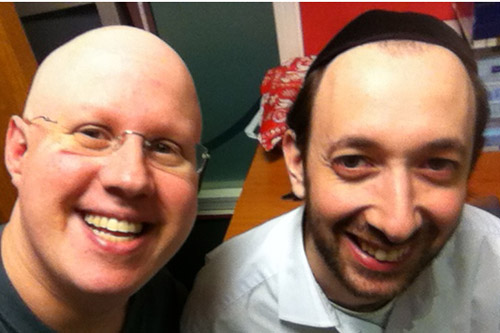 Matt Lucas and Ashley Blaker laugh together