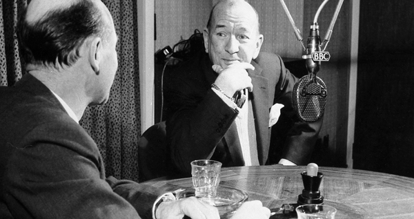 Roy Plomley and his guest Noel Coward on the occasion of the twenty-first anniversary of Desert Island Discs in 1963.