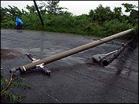 fallen pylons in Jamaica after Hurricane Dennis in 2005