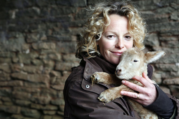 Kate Humble and one of the lambs