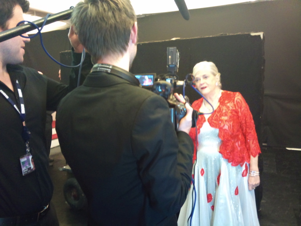 Ann Widdecombe being interviewed backstage