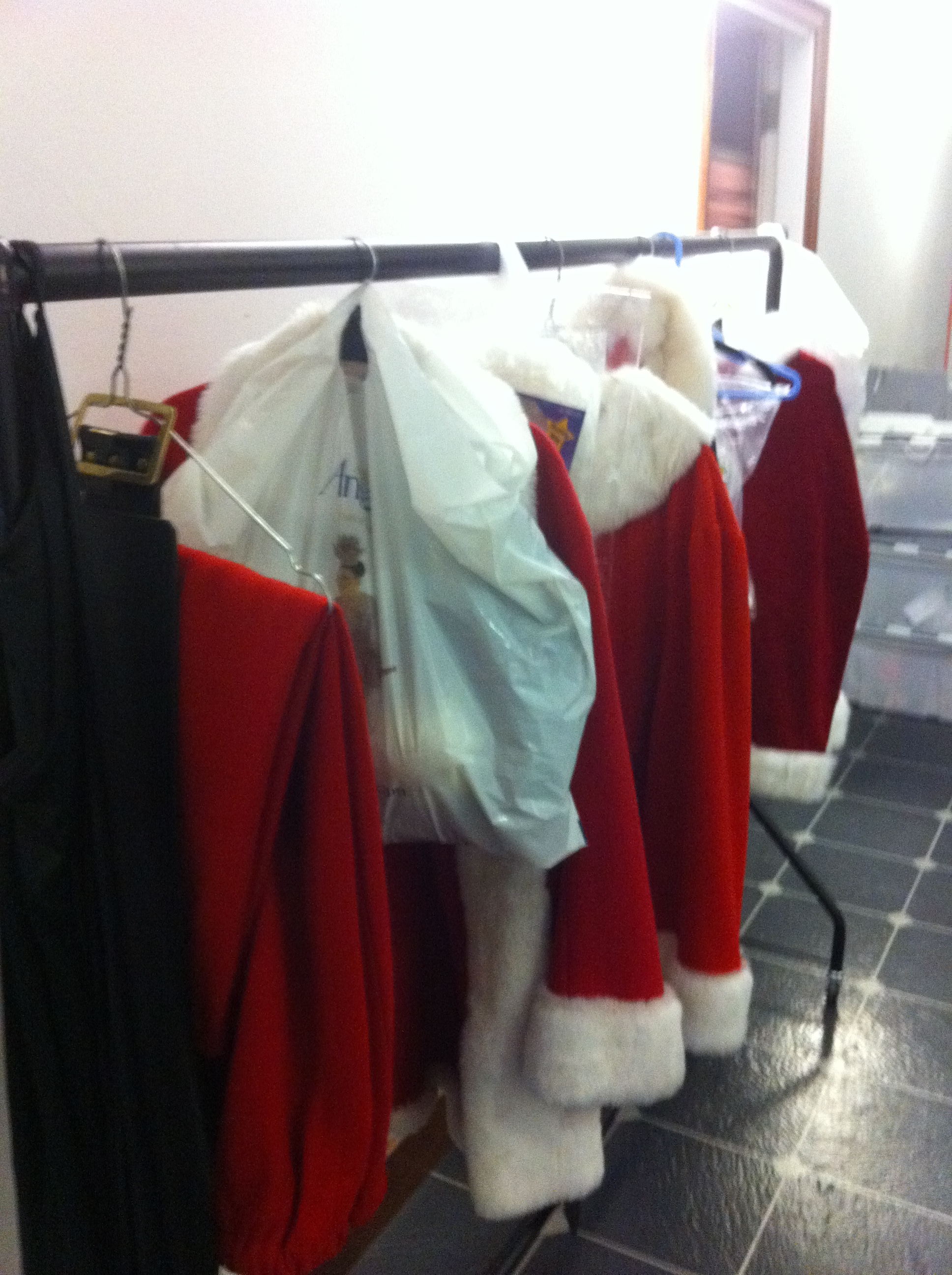 Santa costumes backstage at Strictly