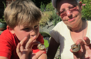 Ruth and Peter marking snails