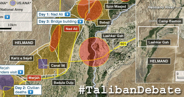 Map showing Operation Moshtarak, an assault by coalition forces in Helmand province, Afghanistan in February 2010.
