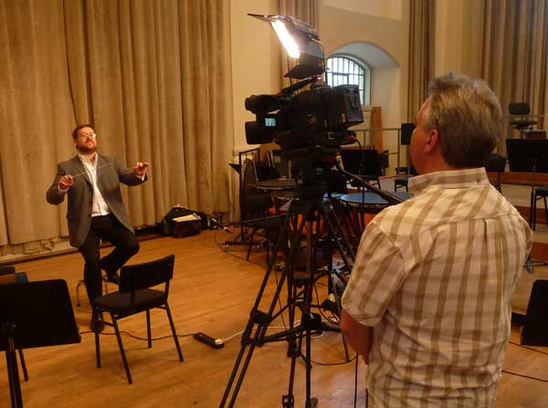 Photo of conductor Gavin Sutherland with cameraman Chris Price 