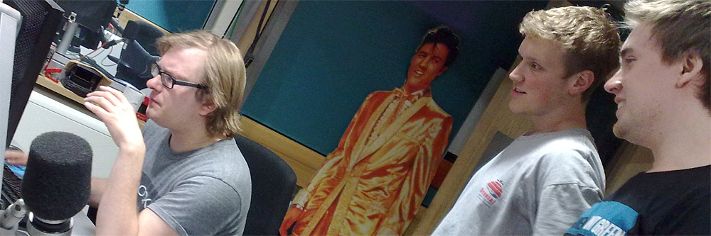 Rowan, Elvis, Will and Phil share a joke in the studio