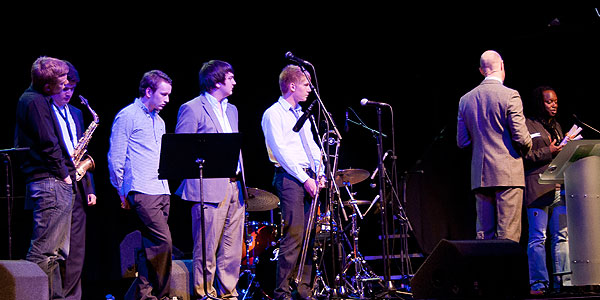 Young Jazz Musician of the Year 2011. The finalists awaiting the results from trombonist Dennis Rollins.