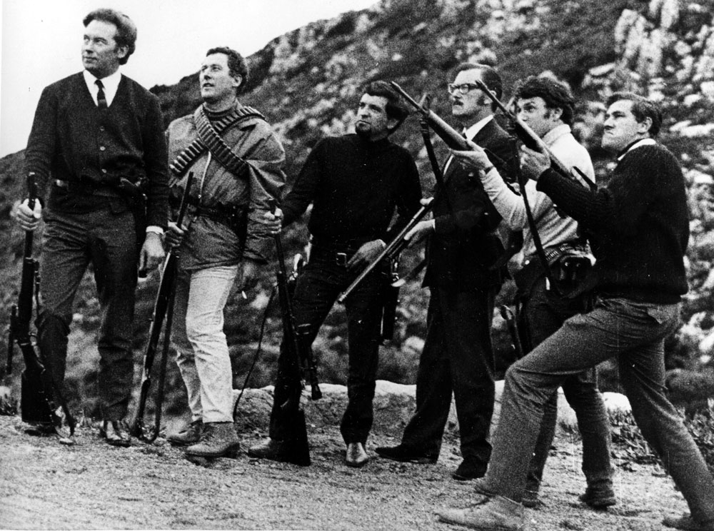 Alan Whicker and the 'Whicker's World' team with Sardinian bandits in 1968.