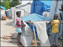 children put up makeshift covers