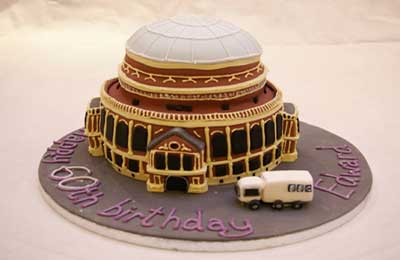 Picture of a birthday cake in the shape of the Royal Albert Hall