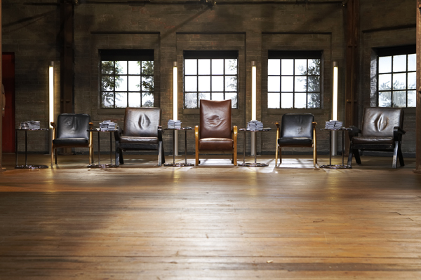 The chairs sat on by the Dragons in Dragons Den.