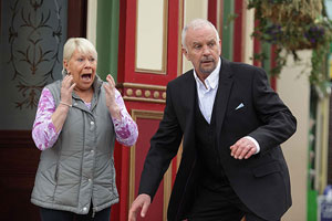 Eddie and Mo outside the Vic