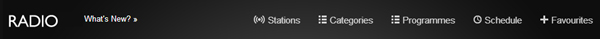 The iPlayer Radio navigation bar from the new BBC radio web sites