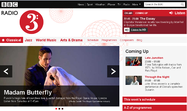 Image of Radio 3 home page