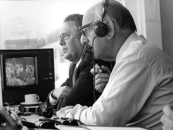 Trevor Bailey and Brian Johnston - the Test Match Commentary Team in action at Lords.