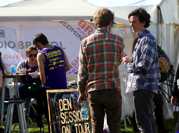 Sam from BBC Introducing talks to Chris from the Bronze Medal just before their Den Session performance backstage