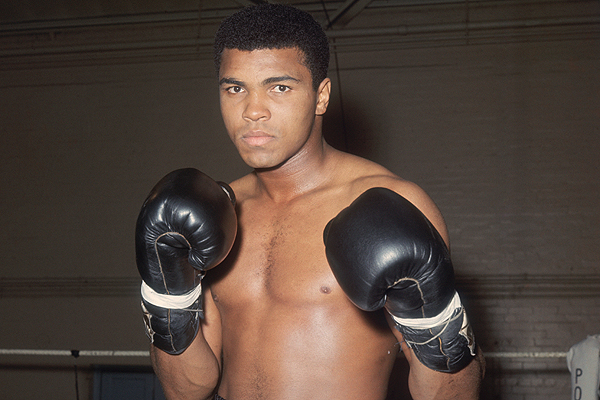 World heavyweight boxing champion Muhammad Ali in training at the Royal Artillery Gymnasium in London for his upcoming fight with British champion Henry Cooper, against whom he must defend his title.