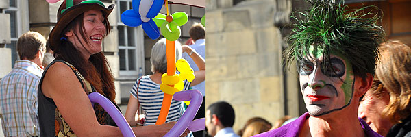 Making balloon animals and promoting a show