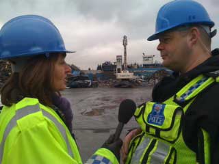 5 live's Sarah Sturdey with Sgt Philip Bentley of the British Transport Police 