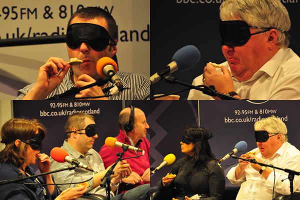 Blind food tasting with Radio Scotland's Gary Robertson, Brian Taylor, Judith Ralston and Gillian Marles.