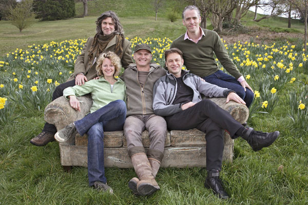 The Springwatch team sitting on a sofa in a field. The new series will be broadcast in HD