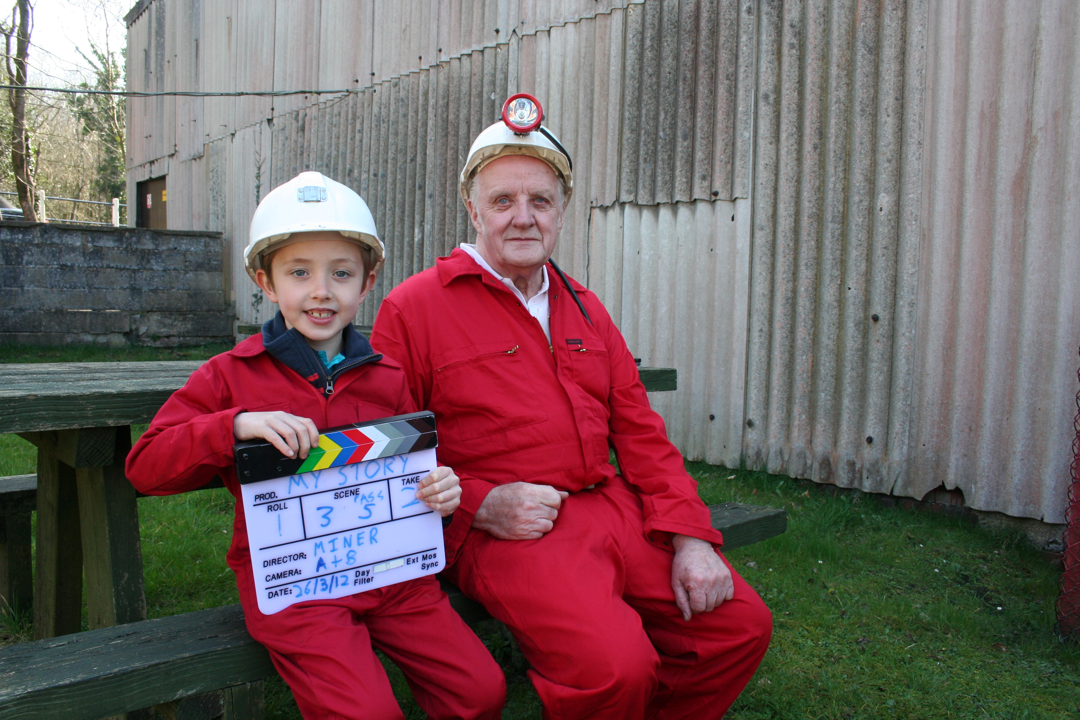 Hayden and his Grandad, Bryn in the Miners epidode of My Story on CBeebies