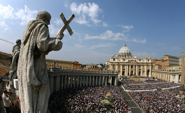 General view of Saint Peter's square at the Vatican as Pope Benedict XVI celebrates a mass on Easter Sunday.