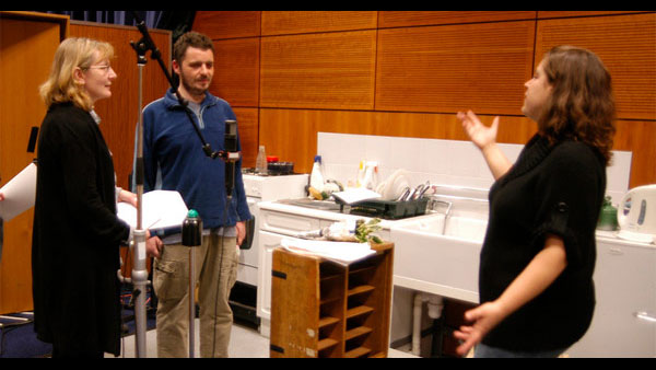 rosemary watts (producer), ryan kelly (jazzer), joannan van kampen (fallon) in studio