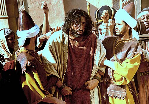 Reconstruction of Jesus (Selva Rasalingam) being arrested by the temple guards