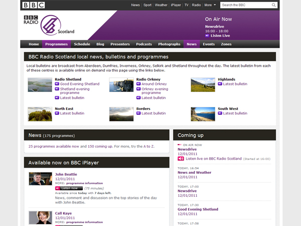 The new News page on tne BBC Radio Scotland website