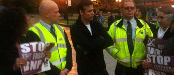 Richard Bacon and anti-BNP protesters in Hull