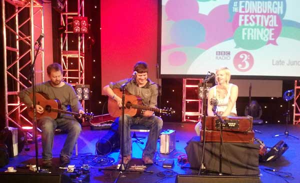 Picture of Kris Drever and his trio members Eamonn Coyne and Megan Henderson