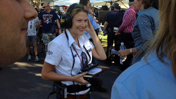 5 live's Jennie Gow in the paddock at the 2012 Australian Grand Prix in Melbourne.