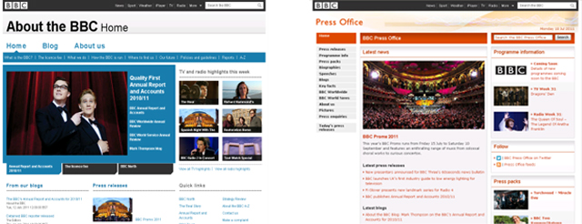 The old homepages for the About the BBC and BBC Press Office websites