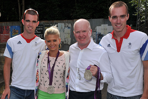 Richard and Peter Chambers with Danielle Harold and Steve McFadden