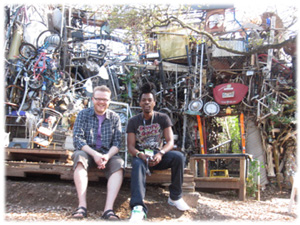Huw and Ras at the Cathedral of Junk in Austin, Texas